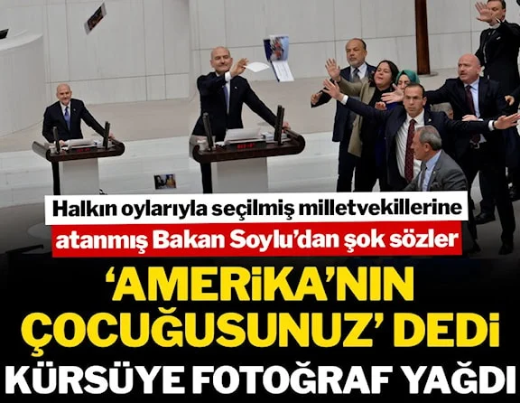 Bakan Soylu, 'Amerika'nın çocuklarısınız' dedi, CHP'liler fotoğraf fırlattı