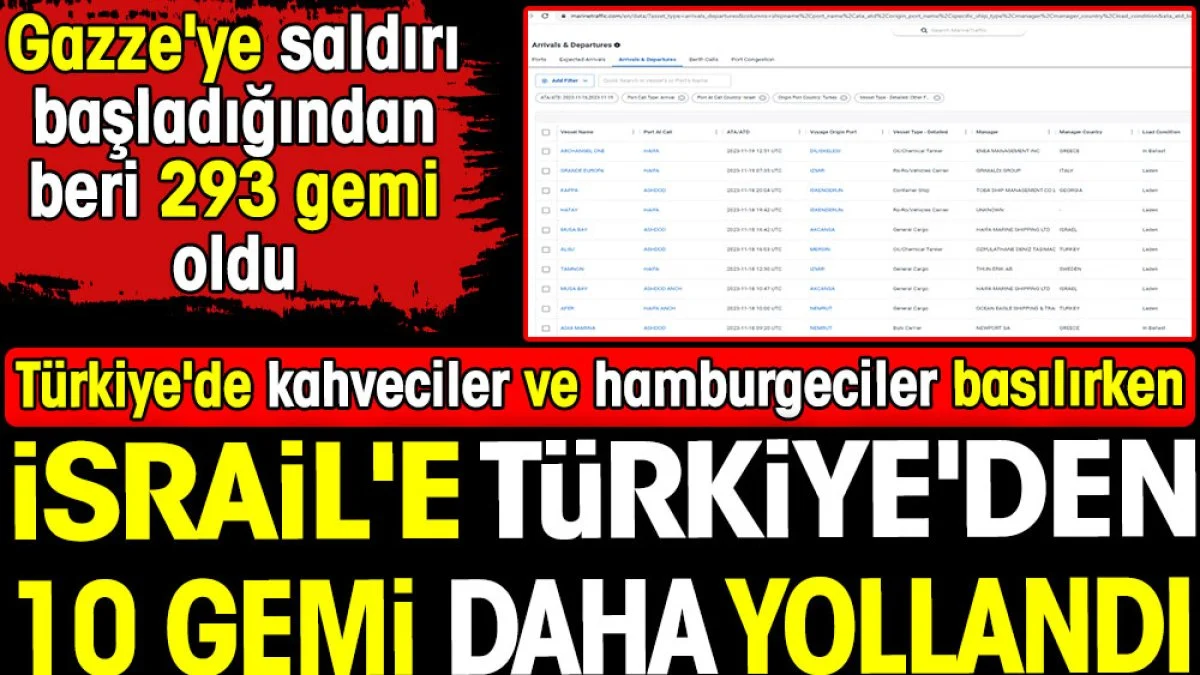 İsrail'e Türkiye'den 10 gemi daha yollandı. Gazze'ye saldırı başladığından beri 293 gemi oldu